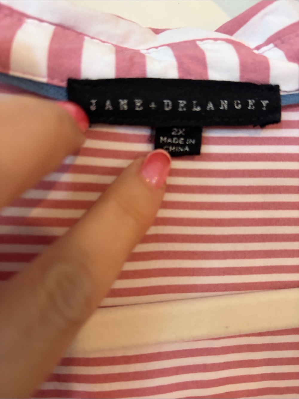 JANE + DELANCEY | Striped Pink and White Collared Women's Top - Picture 3 of 14